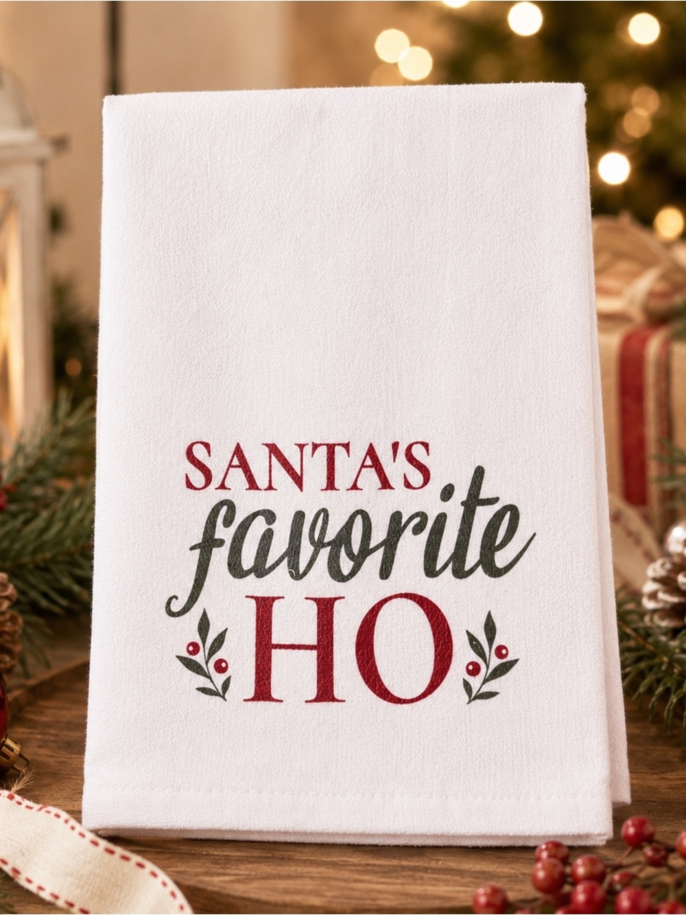 Festive White and Red Kitchen Towel/ Tea Towel